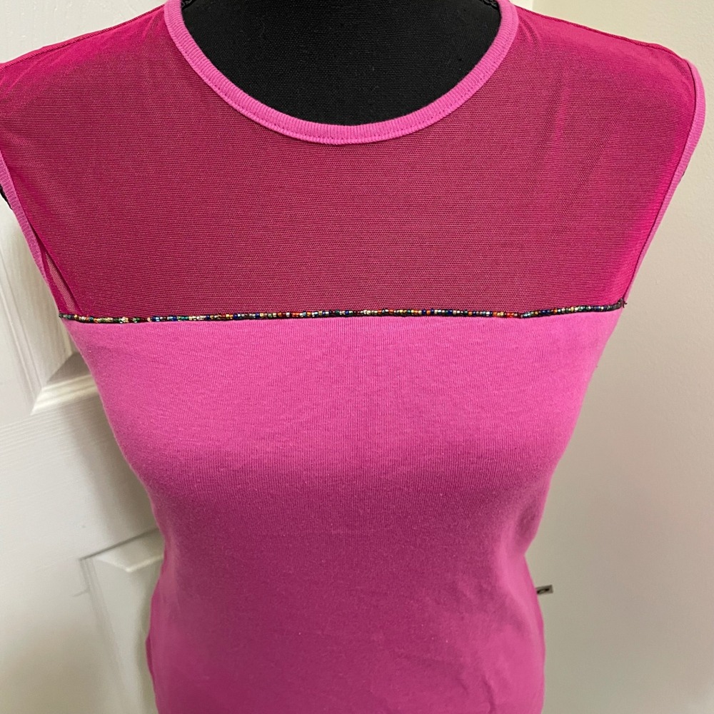 Vintage Candies Mesh Tank Top Pink Mesh Beaded Y2K Deadstock NWT USA Made Sheer - Picture 2 of 12